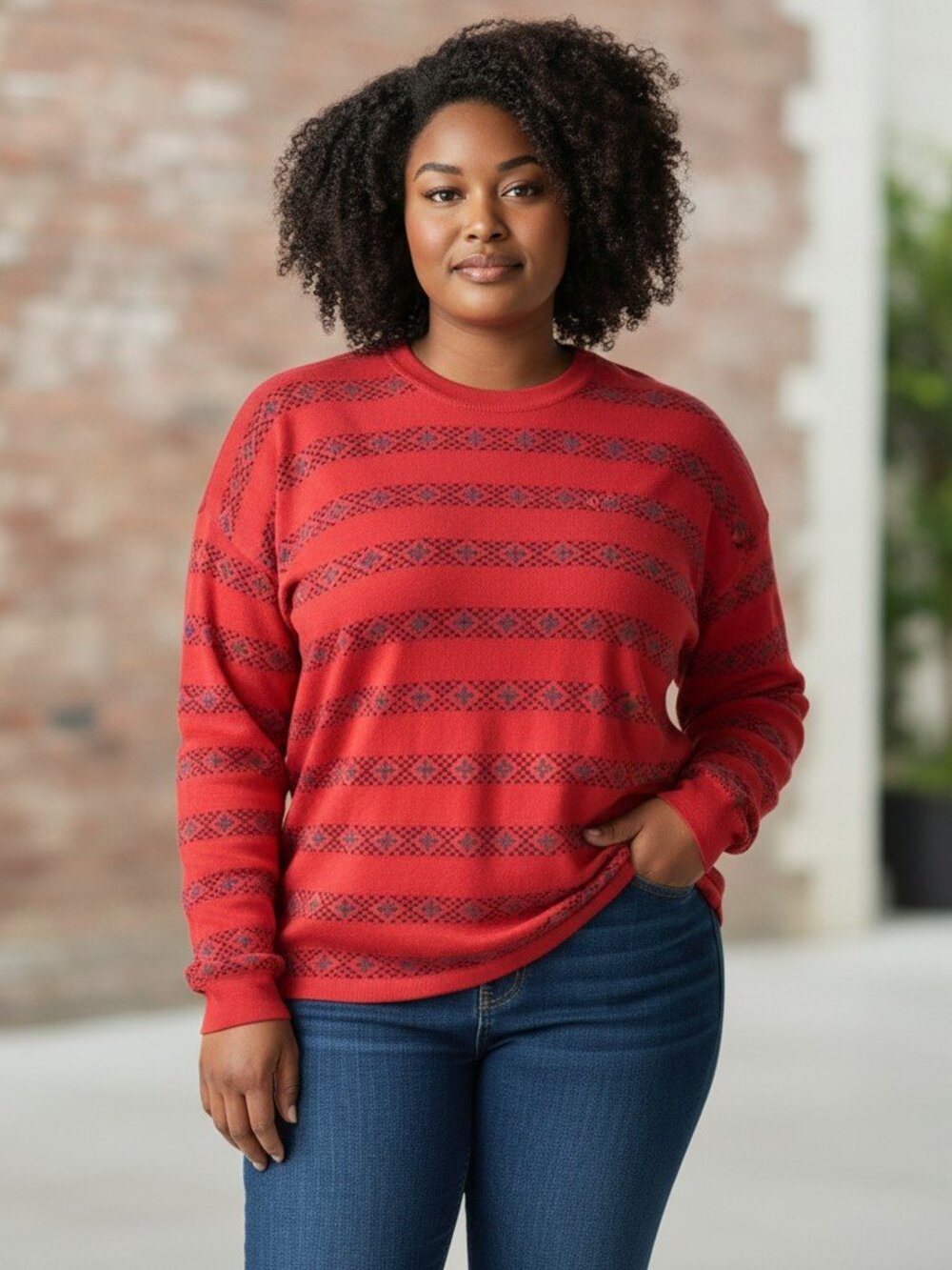 Vintage Dockers Womens 1X Red Striped Long SLeeve Pullover Sweatshirt Shirt Top